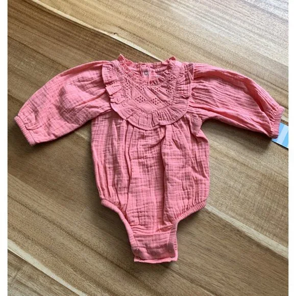 Cat & Jack Baby Girls Dusty Coral Long-Sleeve Bodysuit Romper Size NB - Picture 8 of 10